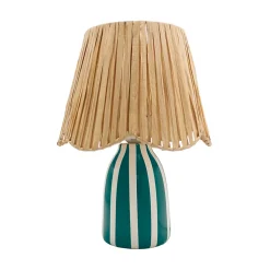 Lampe à poser en céramique rayée bleu, blanc et fibres tressées H.30 cm E27 40 W Jumell Quoki