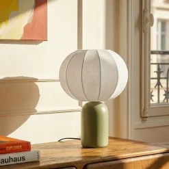 Lampe à poser en céramique vert et tissu blanc H.33 cm E27 40 W Jumell Requi