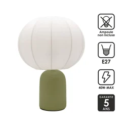 Lampe à poser en céramique vert et tissu blanc H.33 cm E27 40 W Jumell Requi