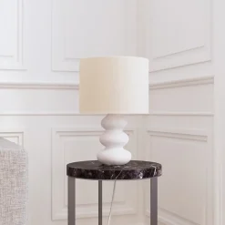 Lampe à poser en céramique et tissu blanc Spirea Ø.26 x H.40cm E27 15W GoodHome