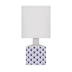 Lampe à poser en céramique fleurs bleues marine Ø.14 x H.29cm E14 40W Lussiol, Gisèle