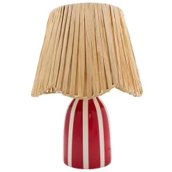 Lampe à poser en céramique rayée blanc, rouge framboise et fibres tressées H.30 cm E27 40 W Jumell Quoki