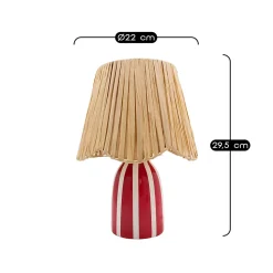 Lampe à poser en céramique rayée blanc, rouge framboise et fibres tressées H.30 cm E27 40 W Jumell Quoki