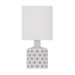 Lampe à poser en céramique fleurs grises Ø.14 x H.29cm E14 40W Lussiol, Gisèle