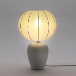 Lampe à poser en céramique, tissu blanc H.31cm E27 5W Lussiol, Emma