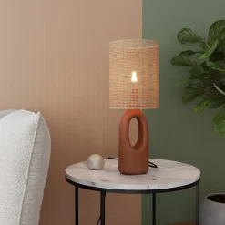 Lampe à poser en céramique terracotta et tissu beige Bittern GoodHome