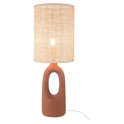 Lampe à poser en céramique terracotta et tissu beige Bittern GoodHome