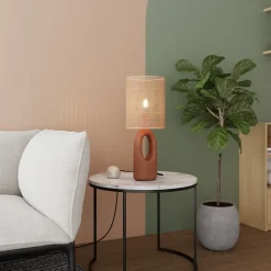 Lampe à poser en céramique terracotta et tissu beige Bittern GoodHome