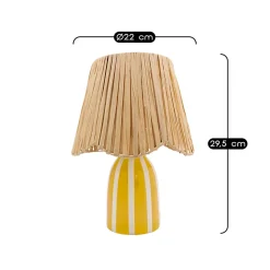 Lampe à poser en céramique rayée blanc, jaune et fibres tressées H.30 cm E27 40 W Jumell Quoki