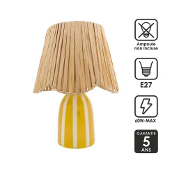 Lampe à poser en céramique rayée blanc, jaune et fibres tressées H.30 cm E27 40 W Jumell Quoki