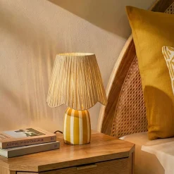 Lampe à poser en céramique rayée blanc, jaune et fibres tressées H.30 cm E27 40 W Jumell Quoki