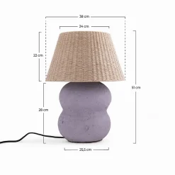 Lampe à poser en jute et papier mauve - Ida