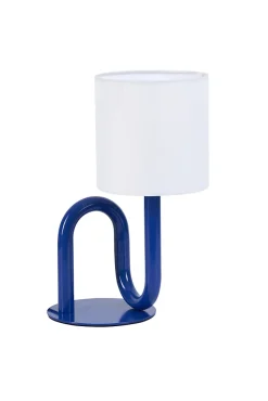 Lampe à poser en métal bleu et tissu H.33cm E27 60W, Jumell Wama