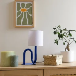 Lampe à poser en métal bleu et tissu H.33cm E27 60W, Jumell Wama