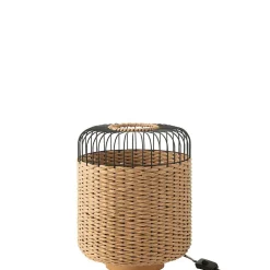 Lampe à poser en métal et fibre beige 27x27x34.5 cm