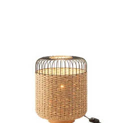 Lampe à poser en métal et fibre beige 27x27x34.5 cm