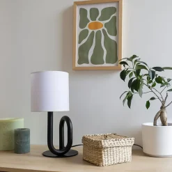 Lampe à poser en métal noir et tissu H.33cm E27 60W, Jumell Wama