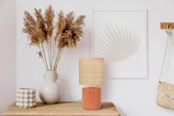 Lampe à poser en rotin et céramique terracotta H.28,5 cm E14 40W Seynave Shani