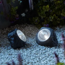 Lampe à poser galet LED solaire gris IP44