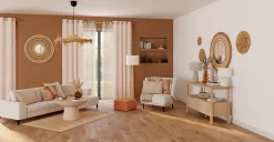 Lampe à poser Kirou blanc pied bois IP20 E27 H.50cm Brilliant