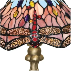 Lampe à poser Laiton antique, verre multicolore TIFFANY E27 max 60w Diam 31cm Haut 45cm DRAGONFLY