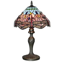 Lampe à poser Laiton antique, verre multicolore TIFFANY E27 max 60w Diam 31cm Haut 45cm DRAGONFLY
