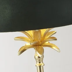 Lampe à poser laiton satine et Abatjour velours Vert, Doré Interieur E27 max 60w Haut 65cm Diam 40cm PALM 1LT