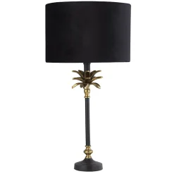 Lampe à poser laiton satine et abatjour velour Noir, Doré Interieur E27 max 60w Haut 65cm Diam 40cm