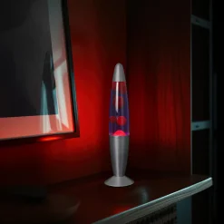 Lampe à poser lave rouge métal chromé H.36cm 30W Seynave