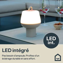 Lampe à poser LED extérieur beige mat rechargeable 2,5 W 250lm IP54 USB batterie intégrée, GoodHome Kisatchie
