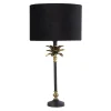 Lampe à poser metal noir et laiton antique et abatjour velour Noir, Doré Interieur E27 max 60w Haut 65cm Diam 40cm PALM 1LT