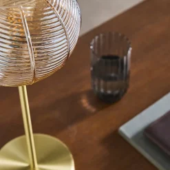 Lampe à poser métal et verre effet cristal Basile ambre D. 20cm