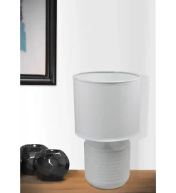 Lampe à poser pied ceramique abat jour tissu blanc deco ananas salon chambre