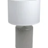 Lampe à poser pied en ceramique taupe abat jour coton blanc deco ananas