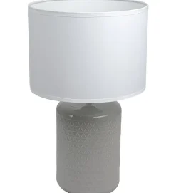 Lampe à poser pied en ceramique taupe abat jour coton blanc deco ananas