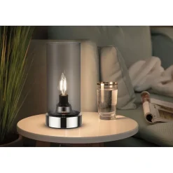 Lampe à poser Pinja max.1x20W E14 Chr/verre fumé br 230V métal/verre