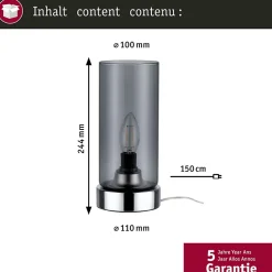Lampe à poser Pinja max.1x20W E14 Chr/verre fumé br 230V métal/verre