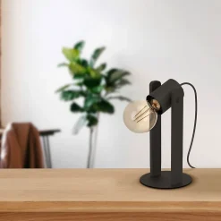 Lampe à poser Plimsoll 40W IP20 acier et bois Eglo L.10,5 x H.25,5 cm