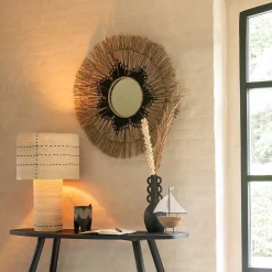 Lampe à poser pontillés en jonc de mer naturel (38x38x60 cm - Naturel)