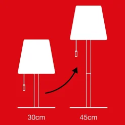 Lampe à poser POP - cône gris rechargeable en métal LED IP44, 400 lumens, CCT et dimmable, hauteur ajustable