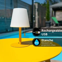 Lampe à poser POP - cône jaune rechargeable en métal LED IP44, 400 lumens, CCT et dimmable, hauteur ajustable