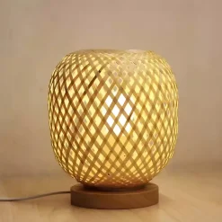 Lampe à poser QUITO en bambou avec socle en bois