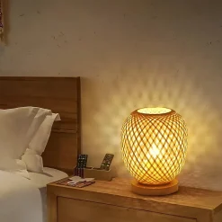 Lampe à poser QUITO en bambou avec socle en bois