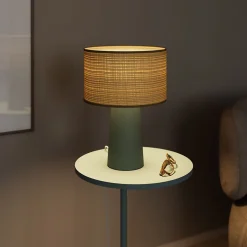 Lampe à poser raphia et métal vert H.35 x Ø.25cm E14 10W GoodHome Tolland