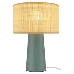Lampe à poser raphia et métal vert H.35 x Ø.25cm E14 10W GoodHome Tolland