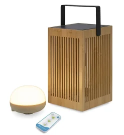 Lampe à poser solaire en bambou Okinawa rechargeable, dimmable IP54 H.31cm Newgarden