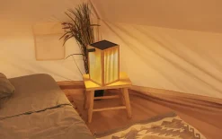 Lampe à poser solaire en bambou Okinawa rechargeable, dimmable IP54 H.31cm Newgarden