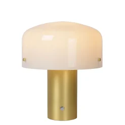 Lampe à poser Timon pied acier doré, abat-jour verre blanc opalin IP20 E27 25W Ø27 x H.35 cm Lucide
