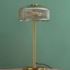 Lampe à poser vintage laiton et verre ambré strié - Auréline