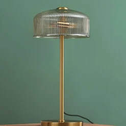 Lampe à poser vintage laiton et verre ambré strié - Auréline